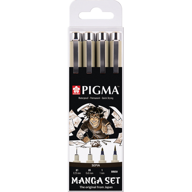 SAKURA Manga Pigma Set POXSDKMAN4 sepia, 2xMic/1xGraph/1xBrush