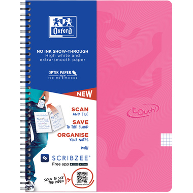 OXFORD Quaderno a spirale Touch A4 400118802 pink, quadri 5mm 70 fogli