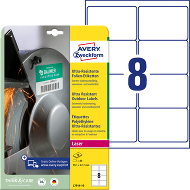 AVERY ZWECKFORM Etiquettes 99,1x67,7mm L7914-10 blanc ultra-resistant