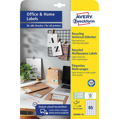 AVERY ZWECKFORM Etiketten 21.2x38mm LR3666-10 weiss, perm. 10 Blatt/65 Stk.