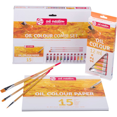 TALENS Öl Combi Set 12x12ml 9020194M Farbe, Pinsel, Papier