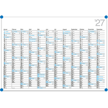 BÜHNER Jahresplaner DE 2027 M12-CH-B-FSC 12M 67x47cm