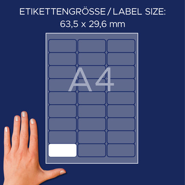 AVERY ZWECKFORM Namensetiketten 63.5x29.6mm L4784-20 Laser, weiss 20Bl./27Stk.