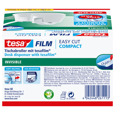 TESA Tischabroller EasyCut 19mmx33m 538380000 weiss