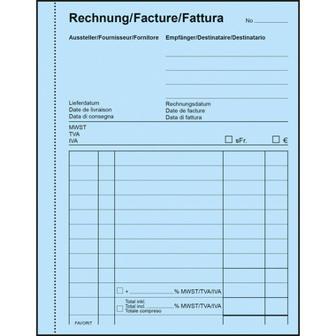 FAVORIT Rechnungen D A6 8201 OK blau/weiss 50x2 Blatt