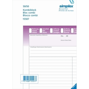 SIMPLEX Blocco combinazione T/F/I A5 15507 carta autocopiante 50x2 fogli