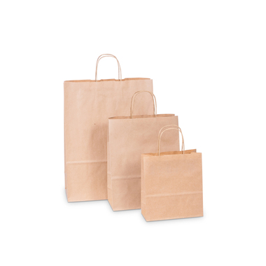 Paper carrier bag with twisted cord in brown 320x140x420mm
