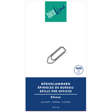 BÜROLINE Büroklammern Gr.5 110115 vernickelt, 43mm 1000 Stück