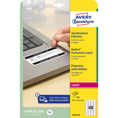 AVERY ZWECKFORM Etiketten 45,7×25,4mm L6145-20 non perm. 800 Stück