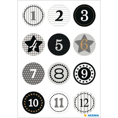 HERMA Sticker Adventskalender 15255 schwarz 24 Stück /2 Blatt