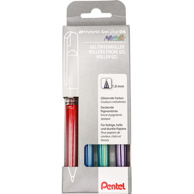 PENTEL Roller Hybrid Gel Grip 1.0mm K230M-4 rot, blau, grün, violett