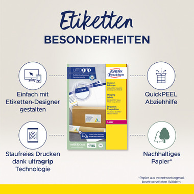 AVERY ZWECKFORM Versandetiketten 199,6x289,1mm L7167-100 weiss 100 Stk./100 Blatt