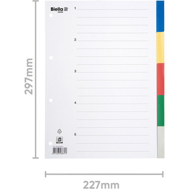 BIELLA Répertoires PP A4 46340500U couleurs 5 pcs.