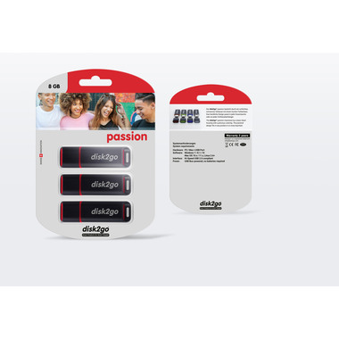 DISK2GO USB-Stick passion 2.0 8GB 30006495 USB 2.0 3 Pack