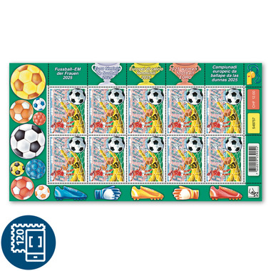 Timbres CHF 1.20 «Euro féminin de football 2025», Feuille miniature de 10 timbres Feuille «Euro féminin de football 2025», autocollant, non oblitéré