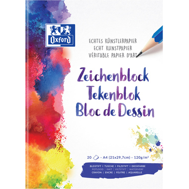 OXFORD Bloc à dessin A4 100050321 en blanc,90g 20 feuilles