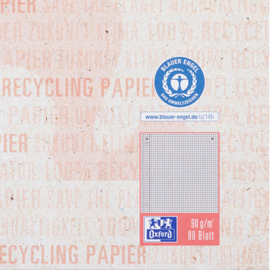 OXFORD Collegeblock Recycling A4 400159358 rot, kariert 5mm 80 Blatt