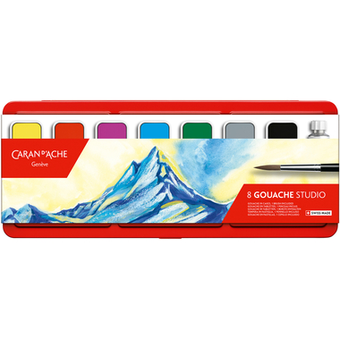 CARAN D'ACHE Couleur opaque Gouache 1000.308 7 coul. Blanc opaque, brosse