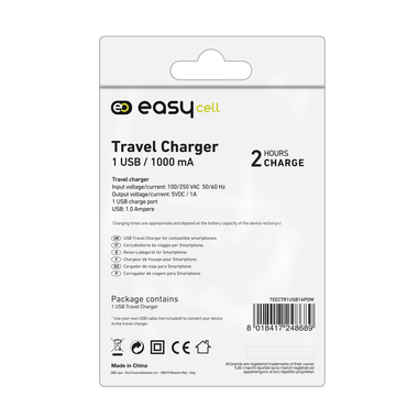 Travel power supply with European socket and 1A USB input