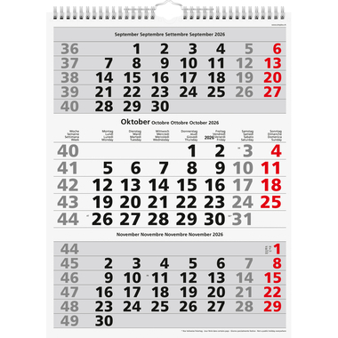 SIMPLEX 3-Monats-Wandkalender 2026 970009.26 3M/1S rot 31x40cm