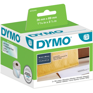 DYMO Etiquett.d'adresse PP 89x36mm S0722410 transp., permanente 260 pcs.