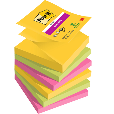 POST-IT Super Sticky Z-Notes R330-6SS-CARN 3-farbig 6x90 Blatt 76x76mm