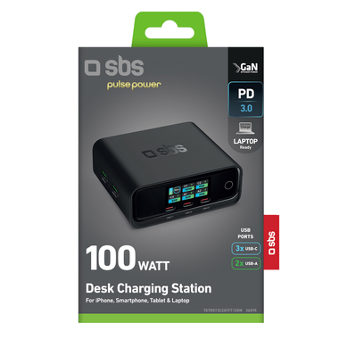 100W Ladestation mit 5 Anschlüssen und TFT-Display | SBS
