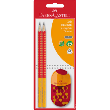 FABER-CASTELL Bleistift, Spitzer B 183587 Grip 2001 Set, 3 Farben