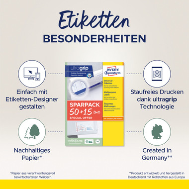 AVERY ZWECKFORM Universal-Etiketten 97x677mm 4782-65 weiss 50+15 Blatt