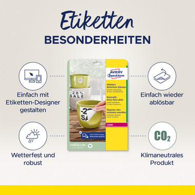 AVERY ZWECKFORM Etiketten Laser 70x37mm L4718REV2 weiss,wetterfest,ablösbar 20B.