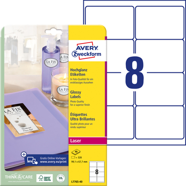AVERY ZWECKFORM Etiketten 99,1x67,7mm L7765-40 weiss, glossy 320 Stück
