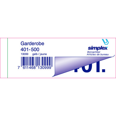 SIMPLEX Garderobenblock 401-500 13099 gelb 100 Blatt