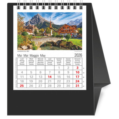 NOVOS Tischkalender Helvetia 2026 501050 1M/1S schwarz ML 11.5x14cm