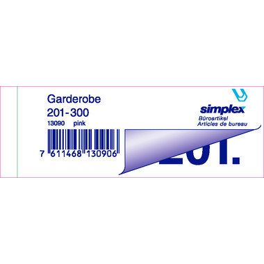 SIMPLEX Garderobenblock 201-300 13090 pink 100 Blatt