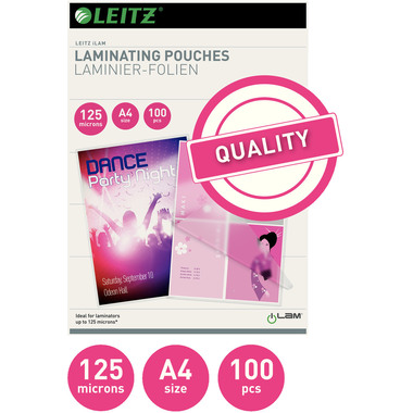 LEITZ Pochettes à plastifier A4 33808 brillant, 125my 100 pcs.