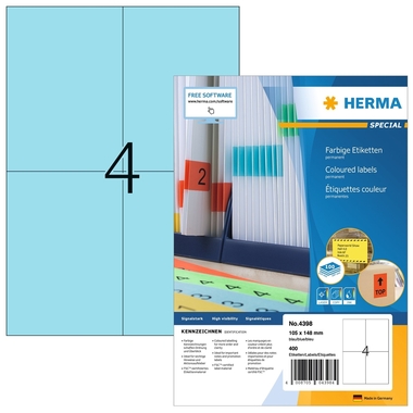 HERMA Etiketten SPECIAL 105x148mm 4398 blau,perm. 400 St./100 Bl.