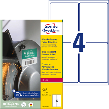 AVERY ZWECKFORM Etichette 99.1x139mm L7915-40 bianco, mat, A4 40 fogli