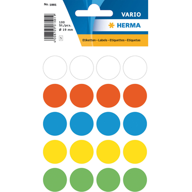 HERMA Marqueurs 19mm 1881 couleurs ass. 100 pcs.