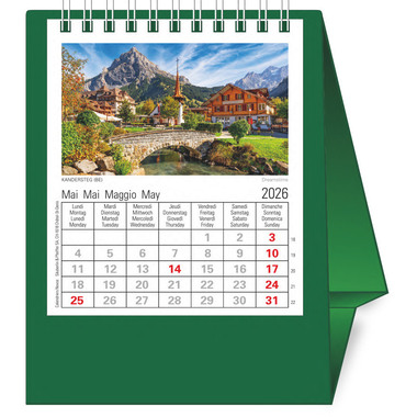 NOVOS Calendrier table Helvetia 2026 501081 1M/1P vert foncé ML 11.5x14cm