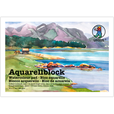 URSUS Aquarellpapier 12x17cm 9300000 200g, weiss 10 Blatt