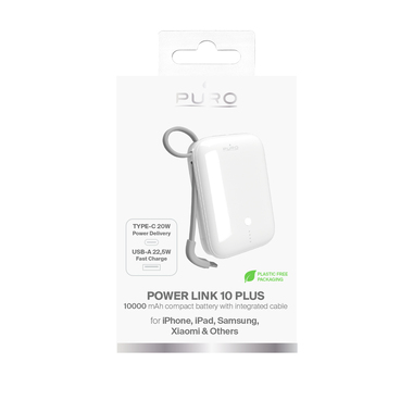Batterie externe 10000 mAh avec câble USB-C intégré | Puro