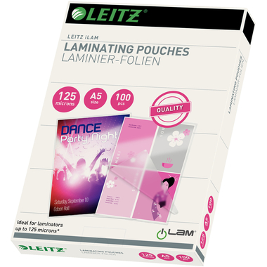 LEITZ Laminiertasche A5 33807 glanz, 125my 100 Stück