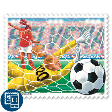 Timbre «Euro féminin de football 2025» Timbre isolé de CHF 1.20, autocollant, non oblitéré