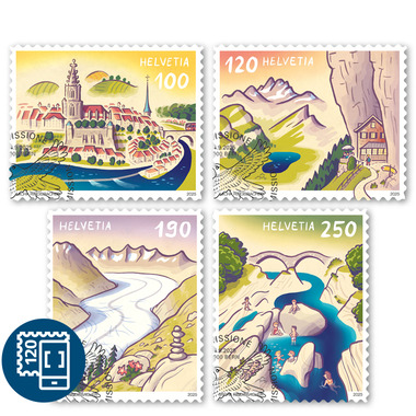 Timbres Série «Attractions de Suisse» Série (4 timbres, valeur d'affranchissement CHF 6.60), autocollant, oblitéré