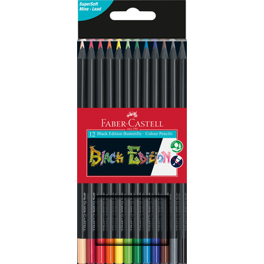 FABER-CASTELL Farbstifte Black Edition 116412 neon Farben ass. 12 Stück