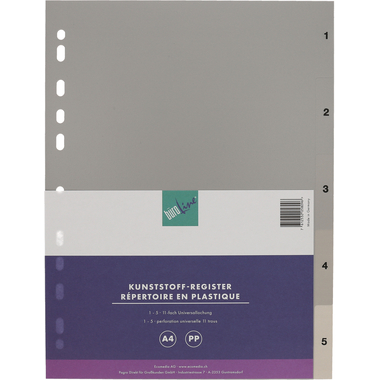 BÜROLINE Register PP A4 40932 grau 1-5