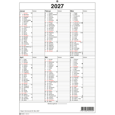 SIMPLEX Wandkalender m.Namenstag 2027 4032340.27 6M/1S rot/weiss DE A4 hoch