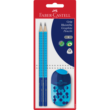 FABER-CASTELL Bleistift, Spitzer B 183587 Grip 2001 Set, 3 Farben