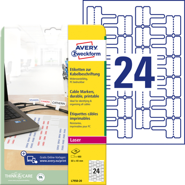 AVERY ZWECKFORM Etiquettes 60x40mm L7950-20 Kabel, perm. 480 pcs.