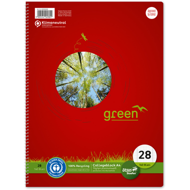 URSUS Collegeblock green A4 608590028 kariert 5mm, 70g 160 Blatt